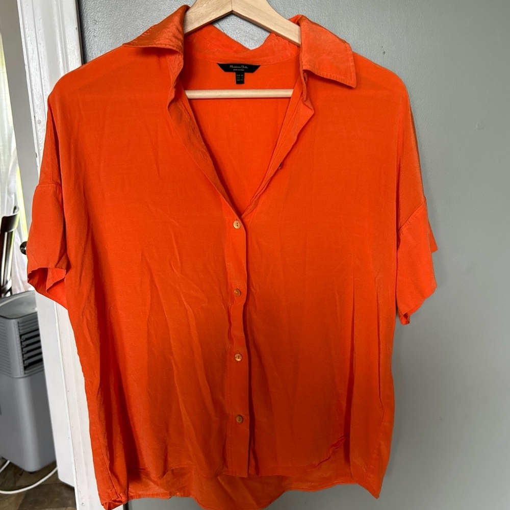 Massimo Dutti Vibrant Orange Button-Down Shirt